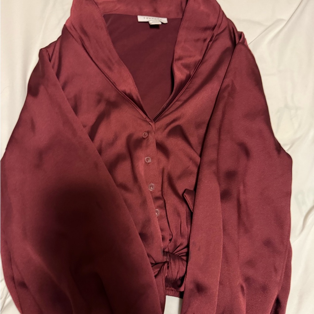 Topshop Deep Red Satin Blouse